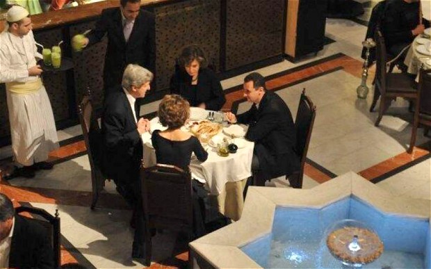 John Kerry and wife dining with the Assads 2009