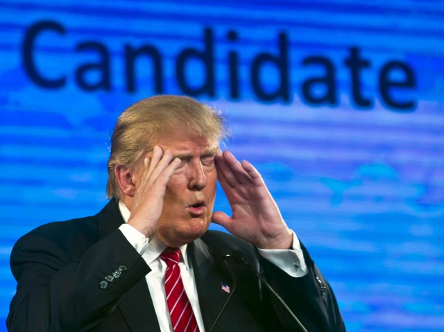Republican Presidential candidate Donald Trump gestures as he speaks at the 2015 FreedomFest in Las Vegas, Nevada July 11, 2015. REUTERS/L.E. Baskow/Las Vegas Sun - RTX1K115